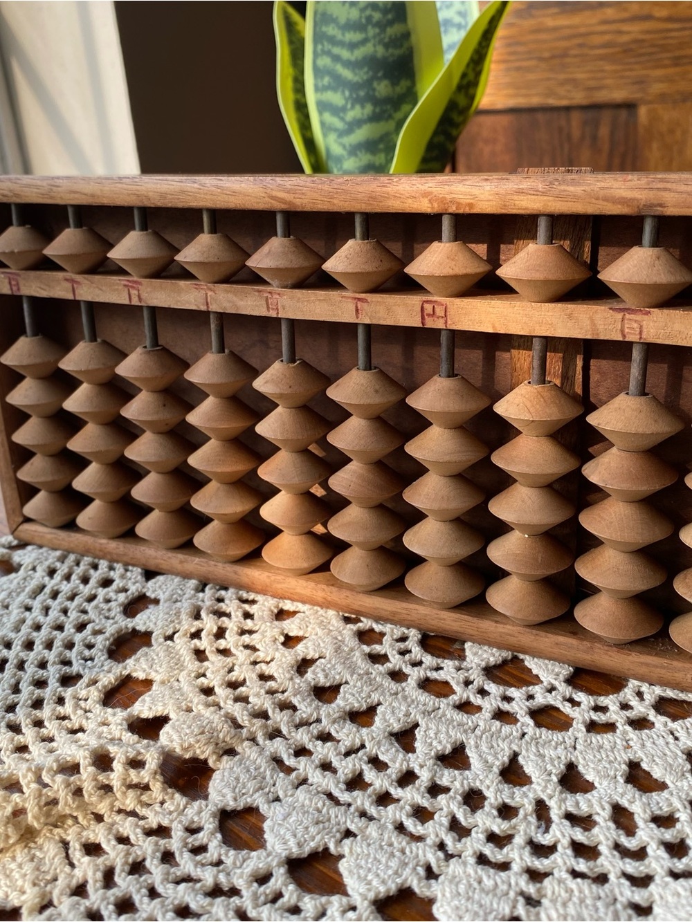 Vintage Japanese Abacus with Turned Beads in Warm Natural Wood EUC